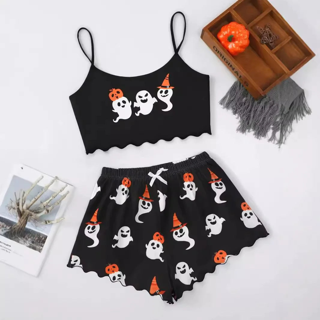 Women's Halloween Polyester Two-Piece Pajama Set