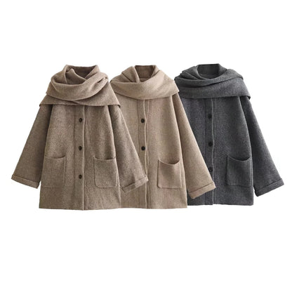 Chic 3-Color Knit Coat Set with Cozy Scarf - Perfect for Stylish Layering! - EnjoyHomePlus